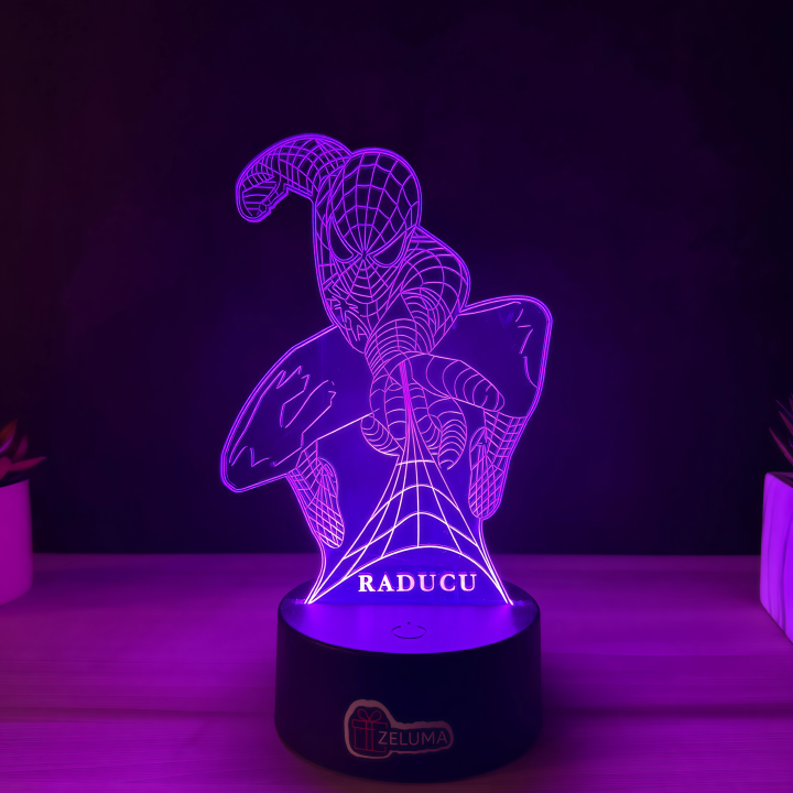 Lampa 3D Personalizata cu Nume – Spider Hero