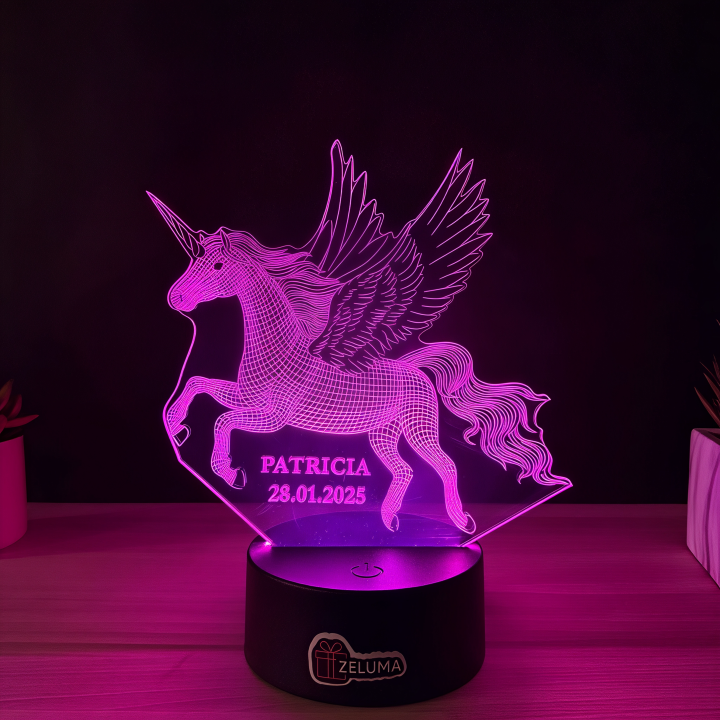 Lampa 3D Personalizata cu Nume – Unicorn Magic