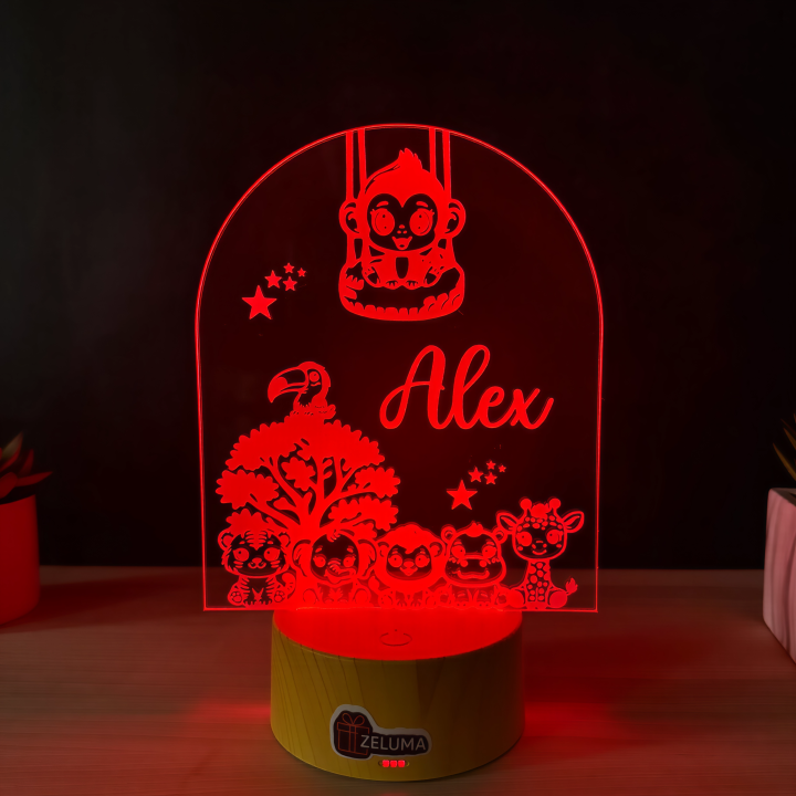 Lampa 3D Personalizata cu Nume – Jungla Vesela