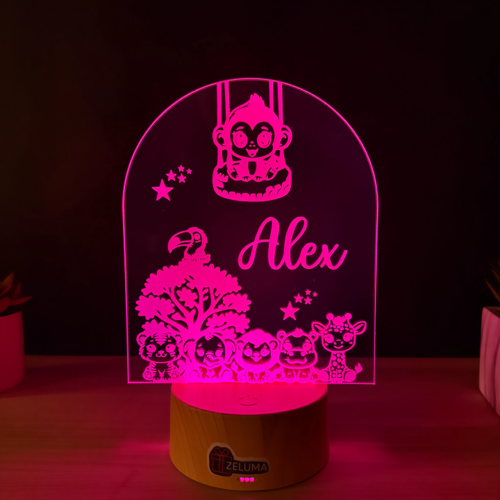 Lampa 3D Personalizata cu Nume – Jungla Vesela