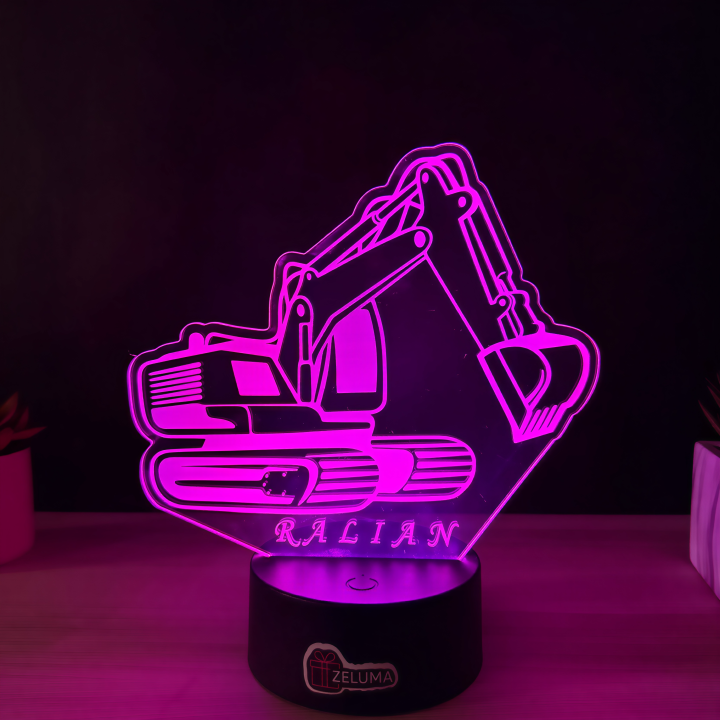 Lampa 3D Personalizata – Excavator cu Nume