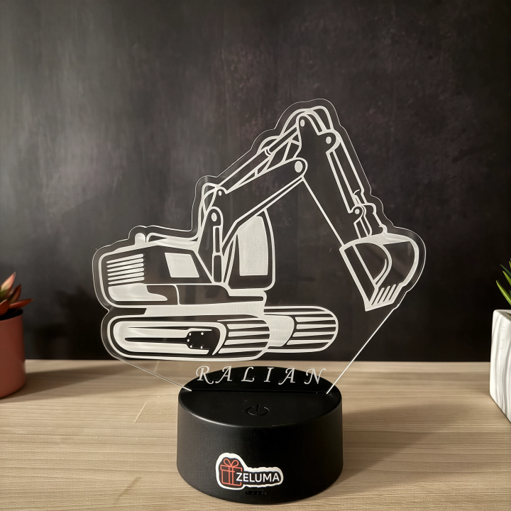 Lampa 3D Personalizata – Excavator cu Nume