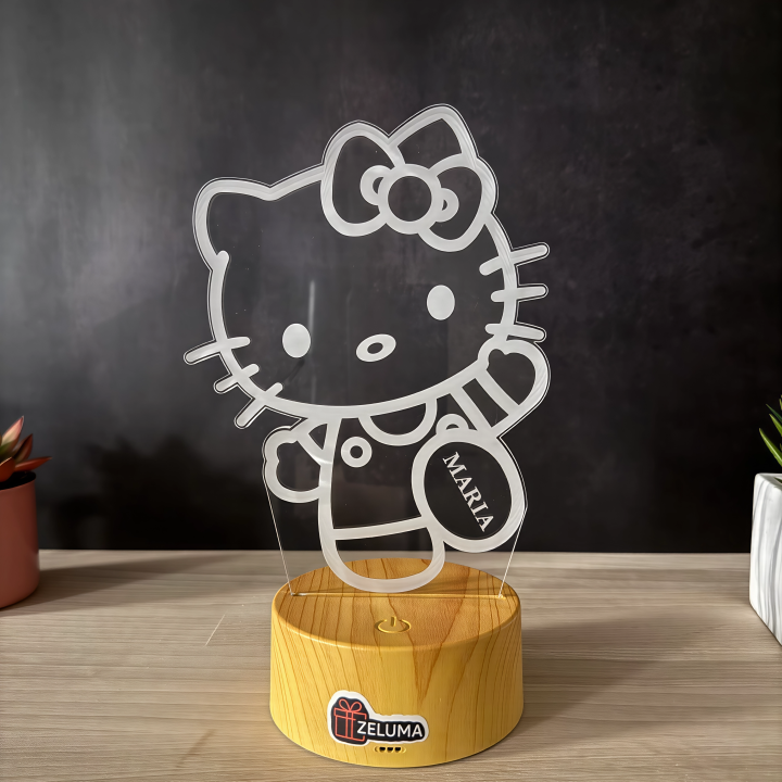 Lampa 3D Personalizata cu Nume – Pisicuta Hello
