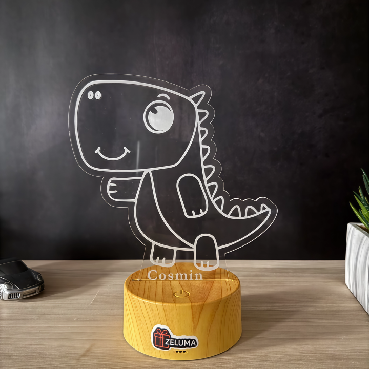 Lampa 3D Personalizata cu Nume – Dinozaur Zambaret