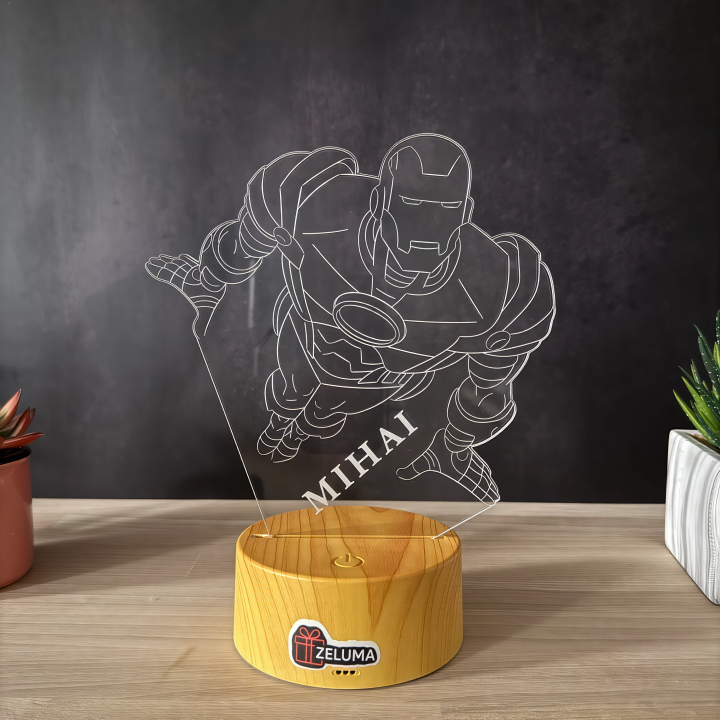 Lampa 3D Personalizata cu Nume – Iron Hero