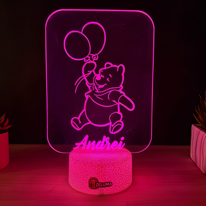 Lampa 3D Personalizata cu Nume – Ursulet cu Baloane