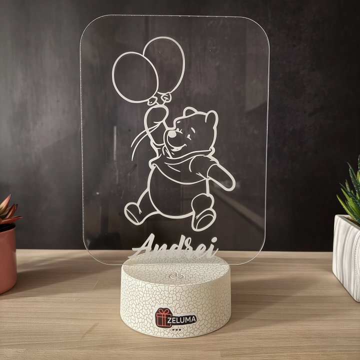 Lampa 3D Personalizata cu Nume – Ursulet cu Baloane