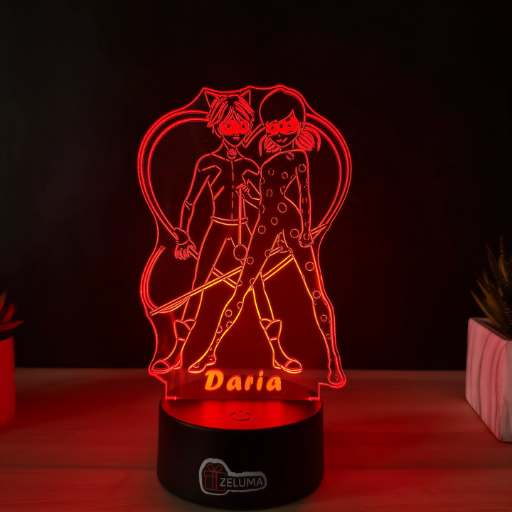Lampa 3D Personalizata – Buburuza si Motanul Noir