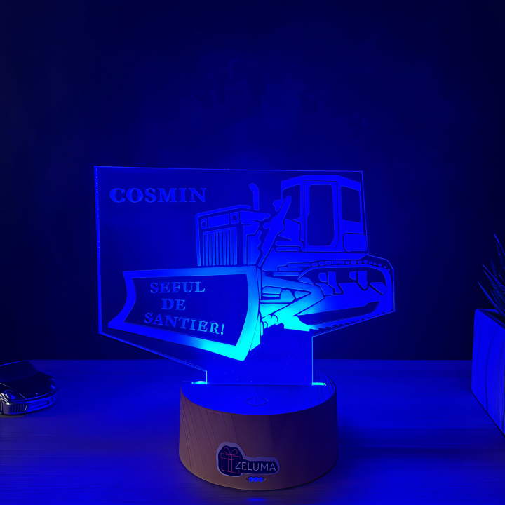 Lampa 3D Personalizata – Buldozer cu Nume