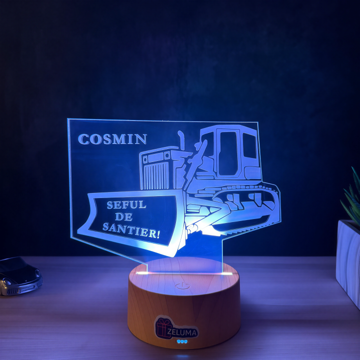 Lampa 3D Personalizata – Buldozer cu Nume