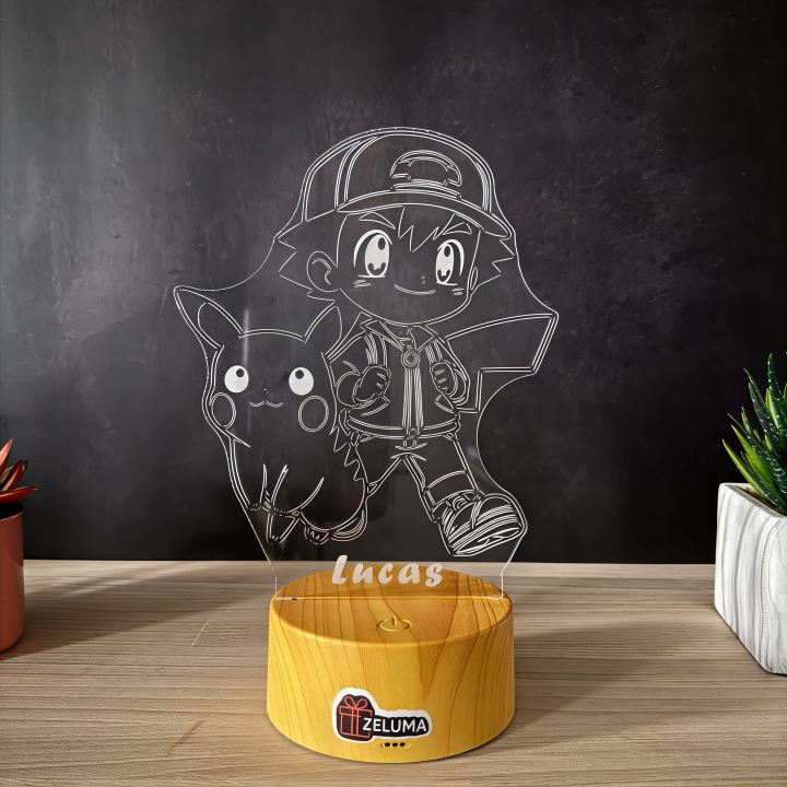 Lampa 3D Personalizata – Aventurierul si Pikachu