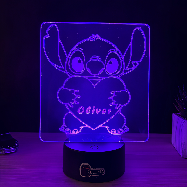 Lampa 3D Personalizata – Stitch cu Inima