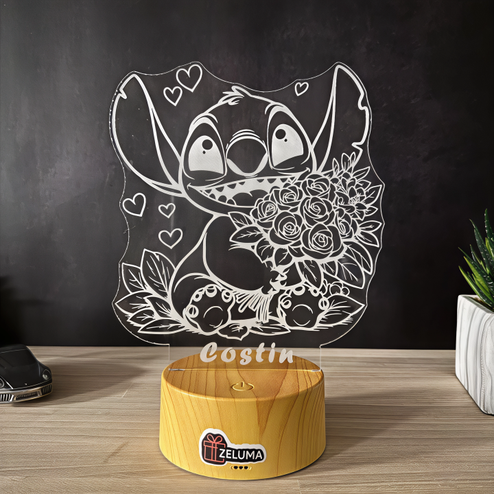 Lampa 3D Personalizata – Stitch cu Flori