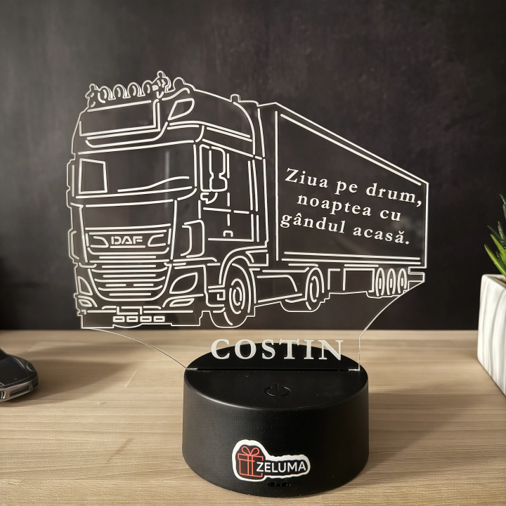 Lampa 3D Personalizata – Camion DAF cu Nume si Mesaj