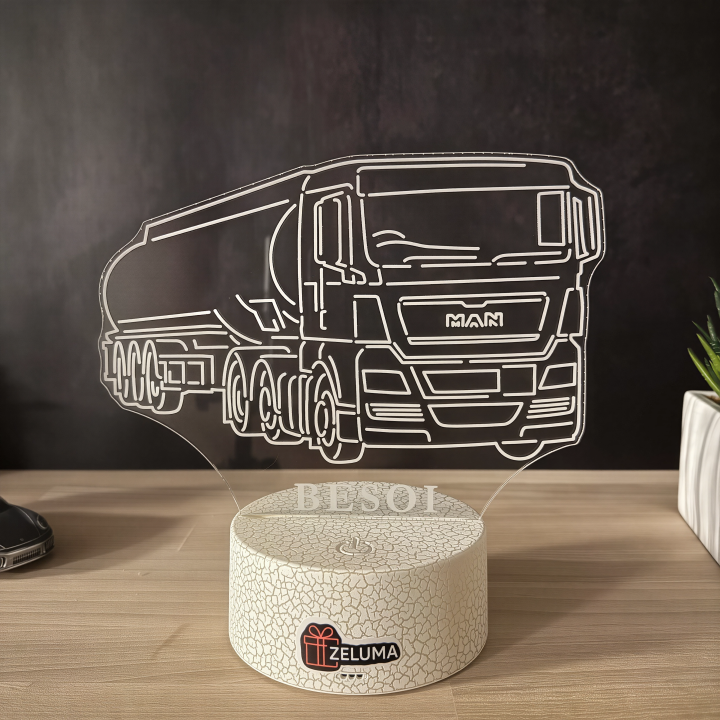 Lampa 3D Personalizata – Camion Cisterna MAN cu Nume