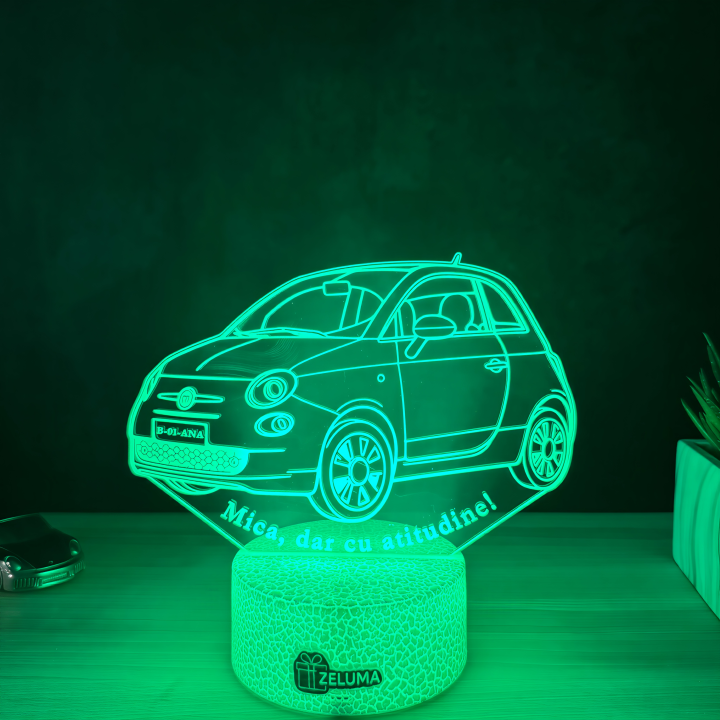 Lampa 3D Personalizata – Fiat 500 - Mica, dar cu Atitudine!