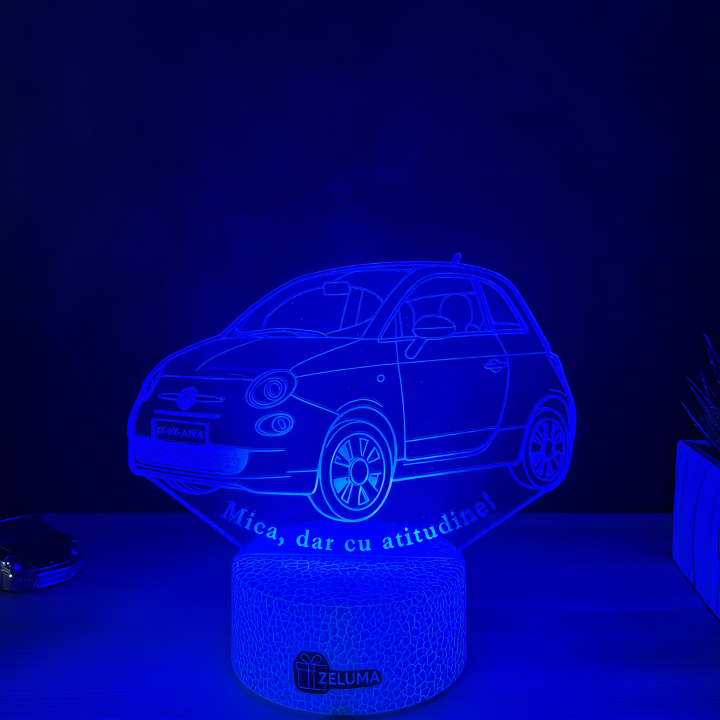 Lampa 3D Personalizata – Fiat 500 - Mica, dar cu Atitudine!