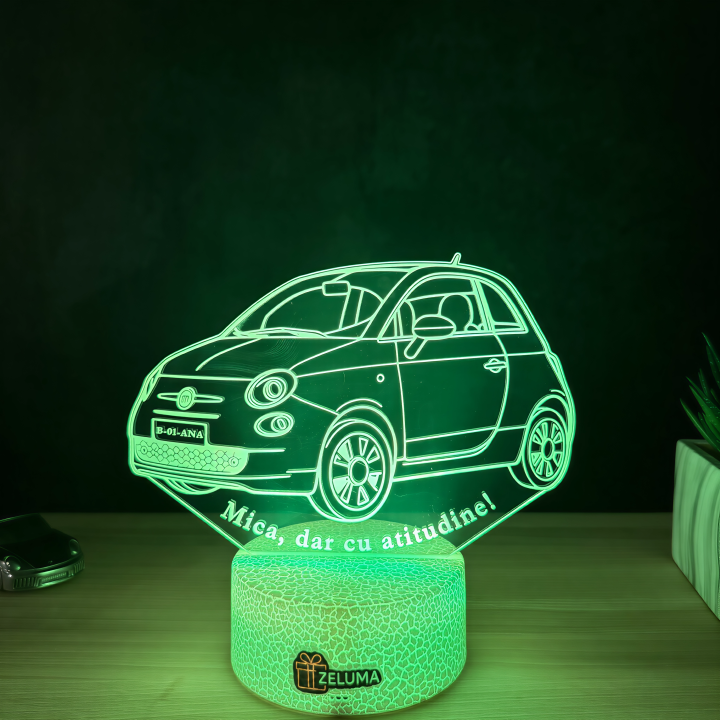 Lampa 3D Personalizata – Fiat 500 - Mica, dar cu Atitudine!