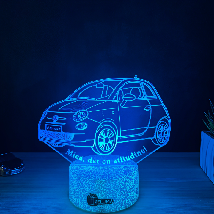 Lampa 3D Personalizata – Fiat 500 - Mica, dar cu Atitudine!