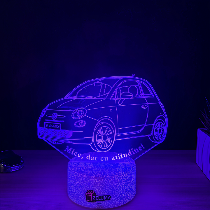 Lampa 3D Personalizata – Fiat 500 - Mica, dar cu Atitudine!