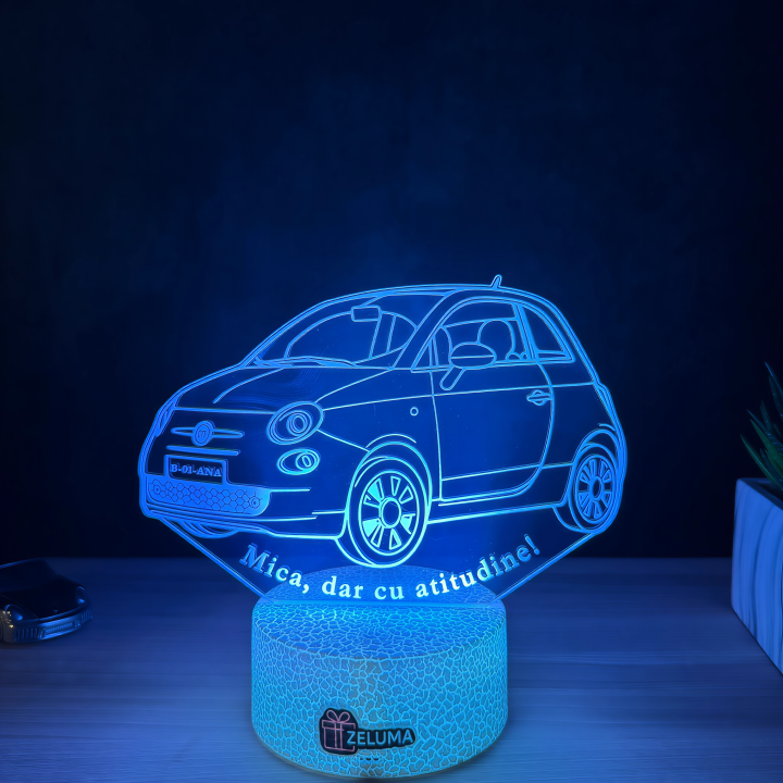 Lampa 3D Personalizata – Fiat 500 - Mica, dar cu Atitudine!
