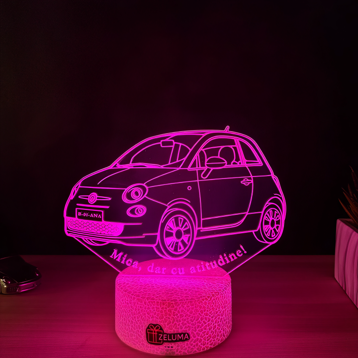 Lampa 3D Personalizata – Fiat 500 - Mica, dar cu Atitudine!