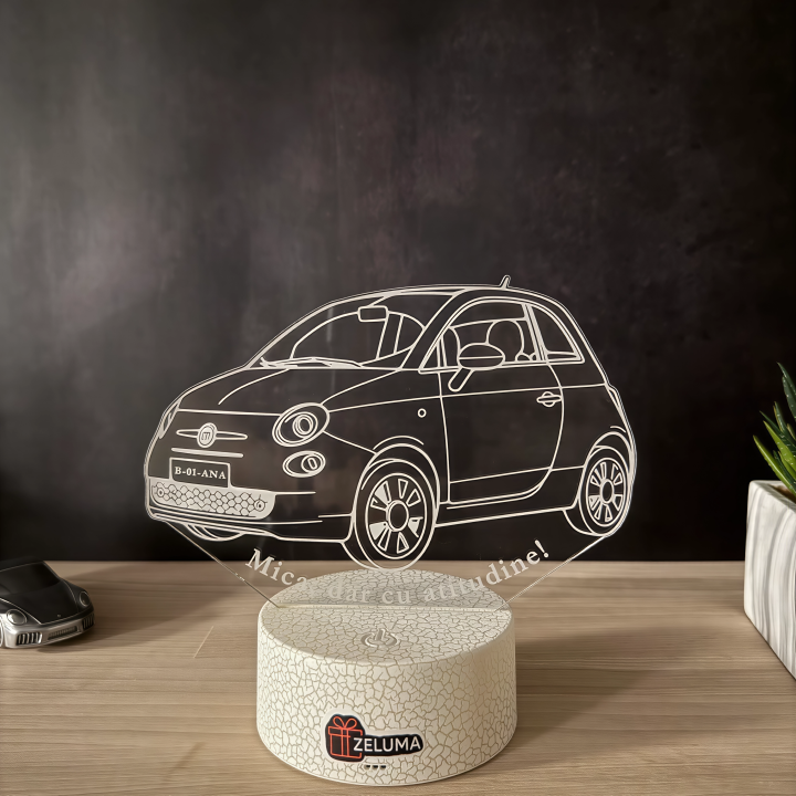 Lampa 3D Personalizata – Fiat 500 - Mica, dar cu Atitudine!