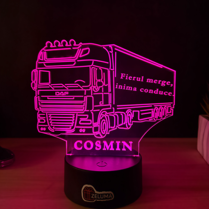 Lampă 3D Personalizata – Camion DAF.2 cu Nume si Mesaj