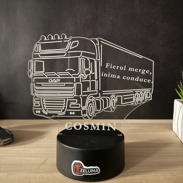 Lampă 3D Personalizata – Camion DAF.2 cu Nume si Mesaj