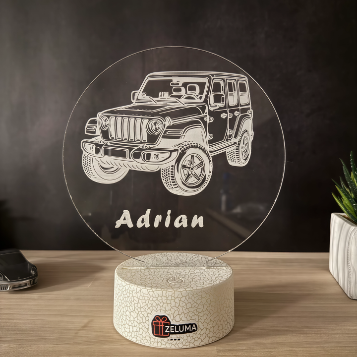 Lampa 3D Personalizata cu Masina Off-Road – Jeep Wrangler Edition