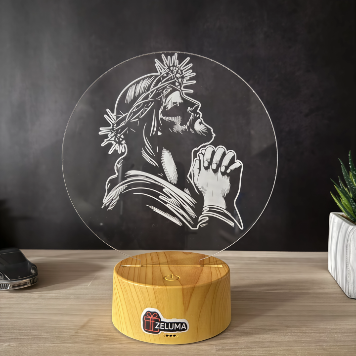 Lampa 3D – Iisus in Rugaciune, cu Coroana de Spini