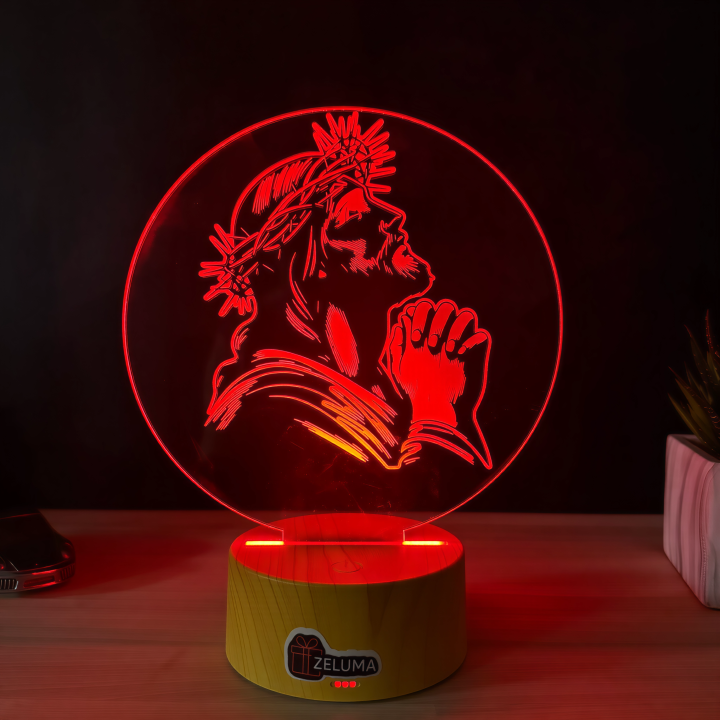 Lampa 3D – Iisus in Rugaciune, cu Coroana de Spini