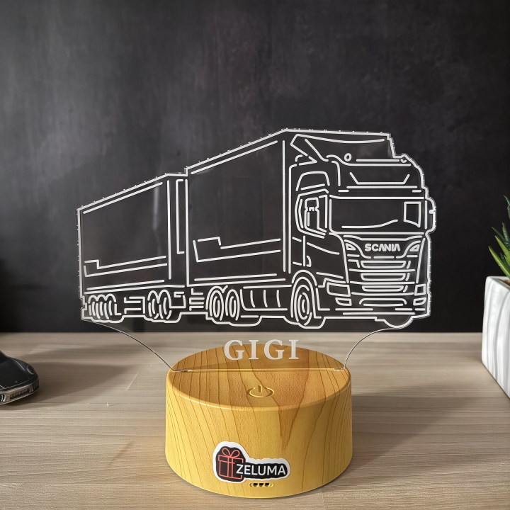 Lampa 3D Personalizata – Camion Scania Double Trailer cu Nume v3.0