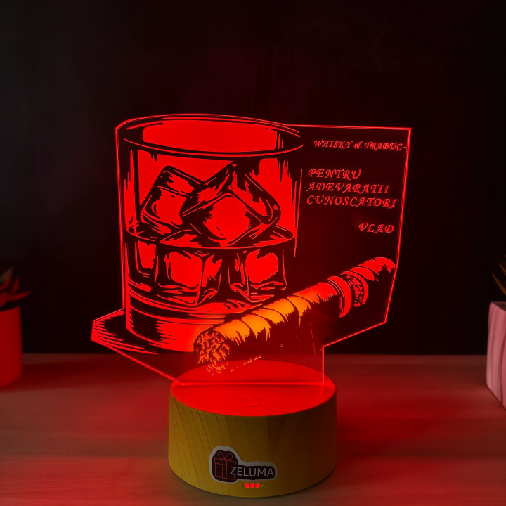 Lampa 3D Personalizata – Whisky si Trabuc