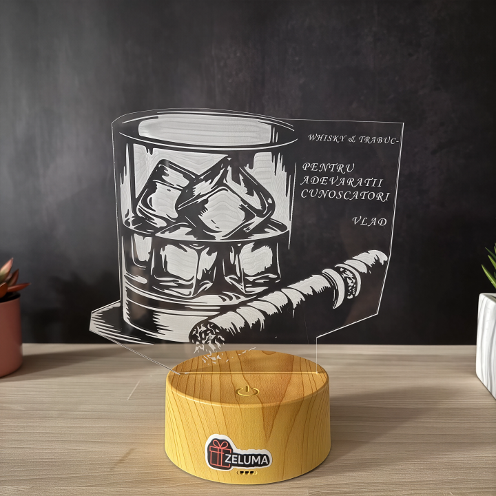 Lampa 3D Personalizata – Whisky si Trabuc