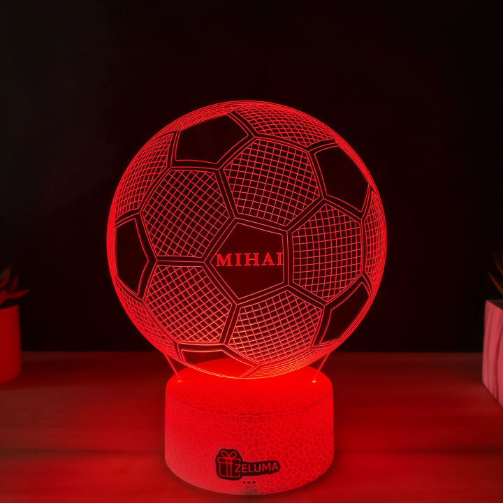 Lampa 3D cu Nume Personalizat – Minge de Fotbal