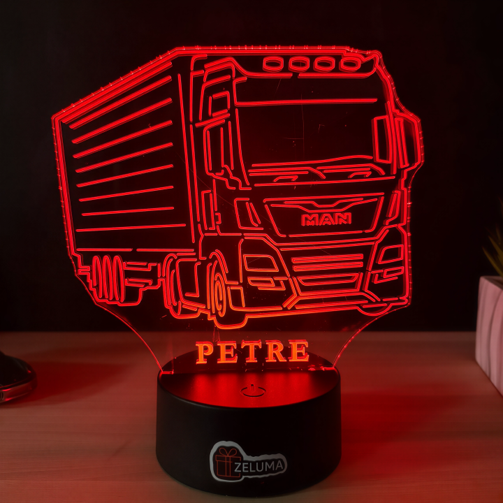 Lampa 3D Personalizata – Camion MAN cu Nume v2.0