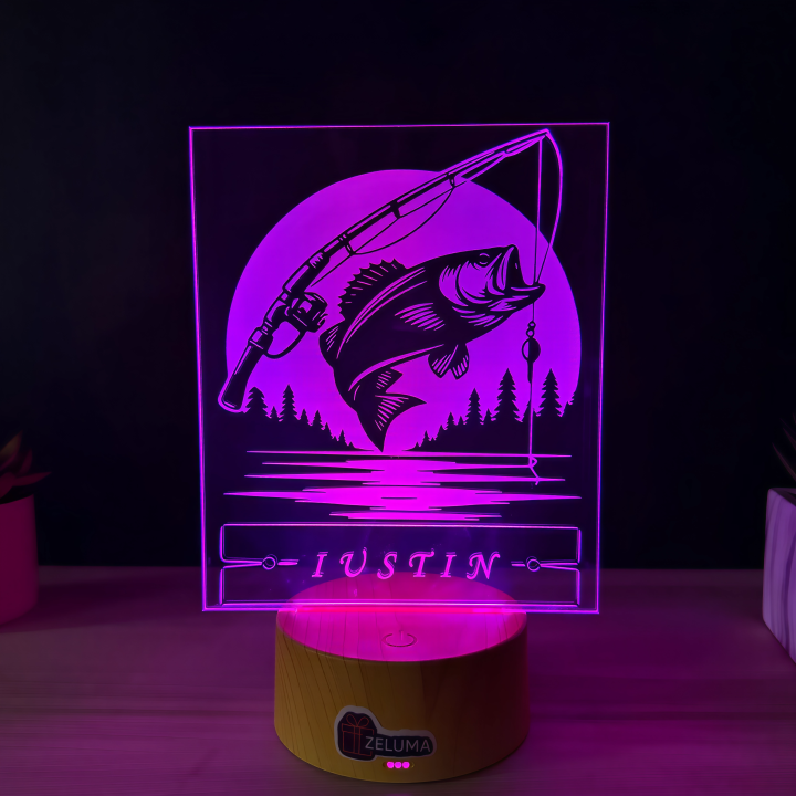 Lampa 3D cu Nume Personalizat – Pasionat de Pescuit