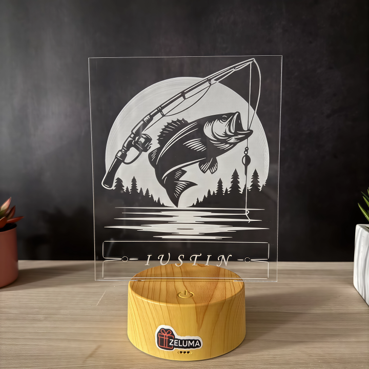 Lampa 3D cu Nume Personalizat – Pasionat de Pescuit