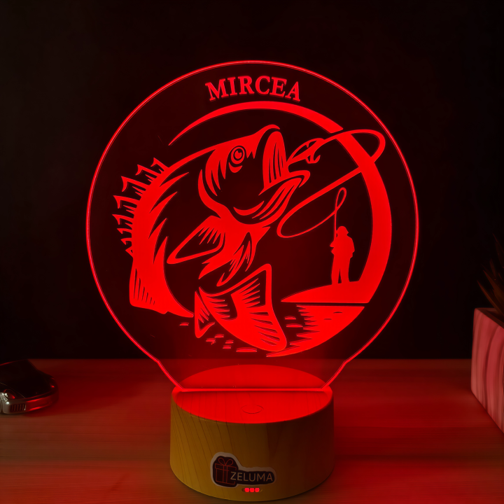Lampa 3D cu Nume Personalizat – Pasiune pentru Pescuit