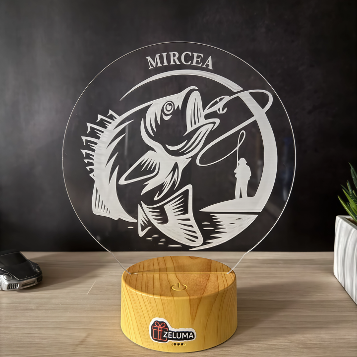Lampa 3D cu Nume Personalizat – Pasiune pentru Pescuit