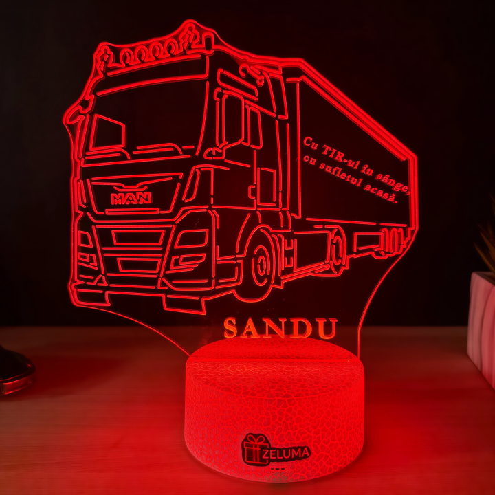 Lampa 3D Personalizata – Camion MAN cu Nume si Citat v3.0
