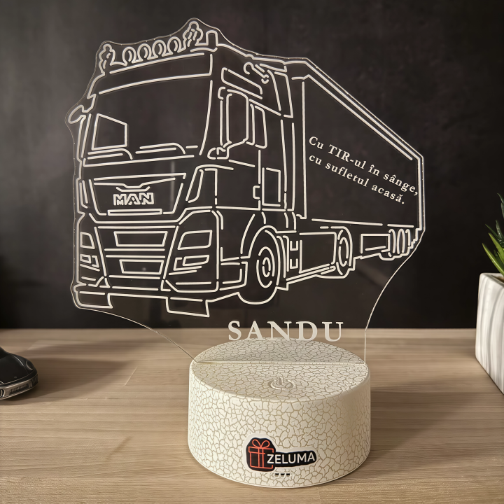 Lampa 3D Personalizata – Camion MAN cu Nume si Citat v3.0