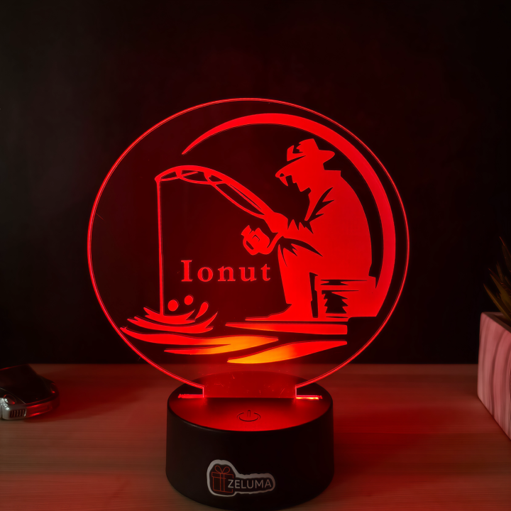 Lampa 3D cu Nume Personalizat – Pescarul Relaxat