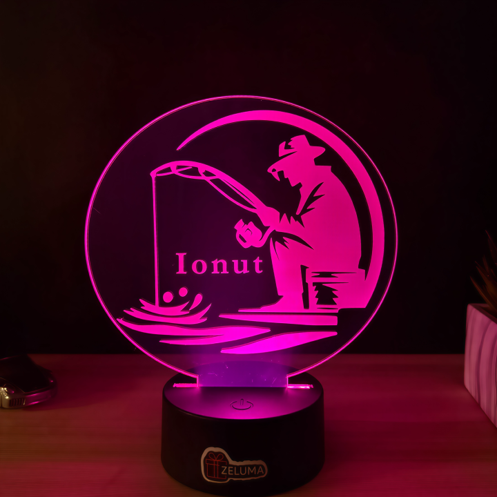 Lampa 3D cu Nume Personalizat – Pescarul Relaxat