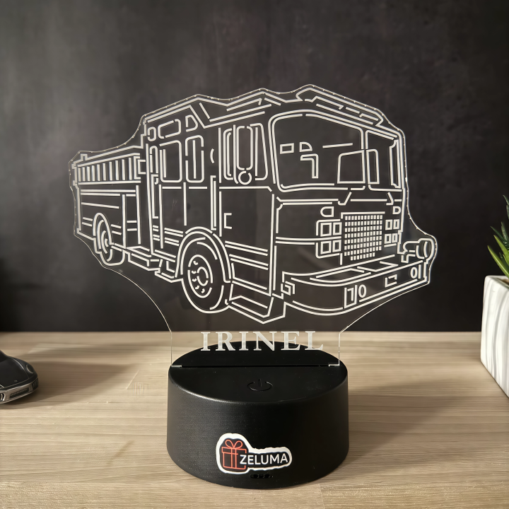 Lampa 3D Personalizata – Masina de Pompieri cu Nume