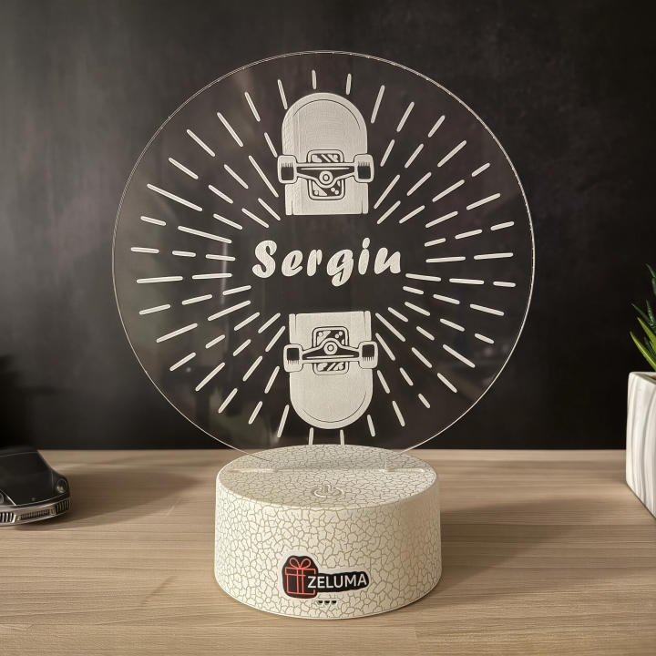 Lampa 3D Skateboard cu Nume Personalizat