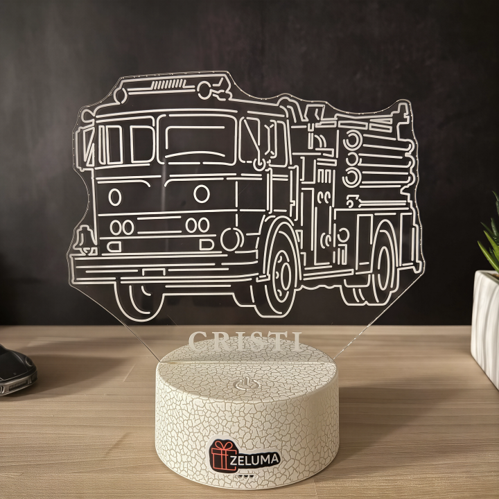 Lampa 3D Personalizata – Autospeciala Pompieri cu Nume v2.0