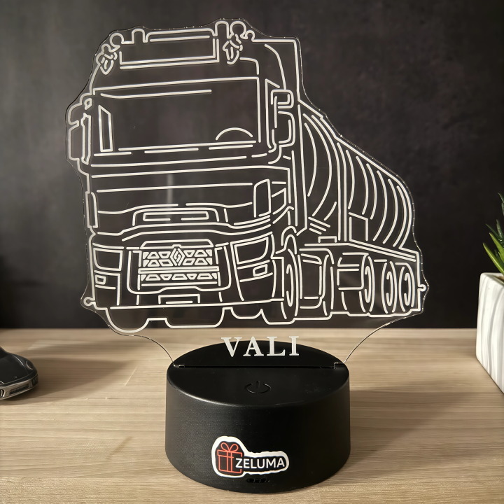 Lampa 3D Personalizata – Camion Cisternă Renault cu Nume