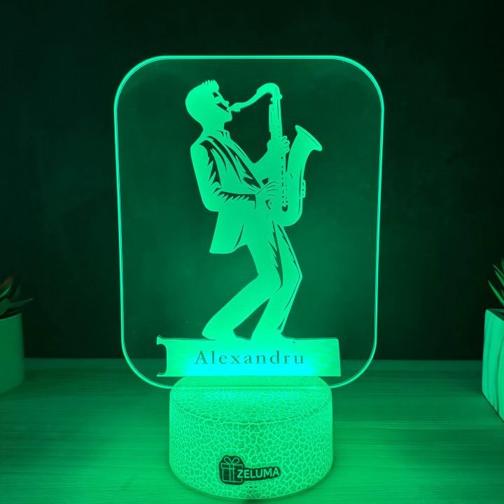 Lampa 3D Personalizata – Saxofonist cu Nume